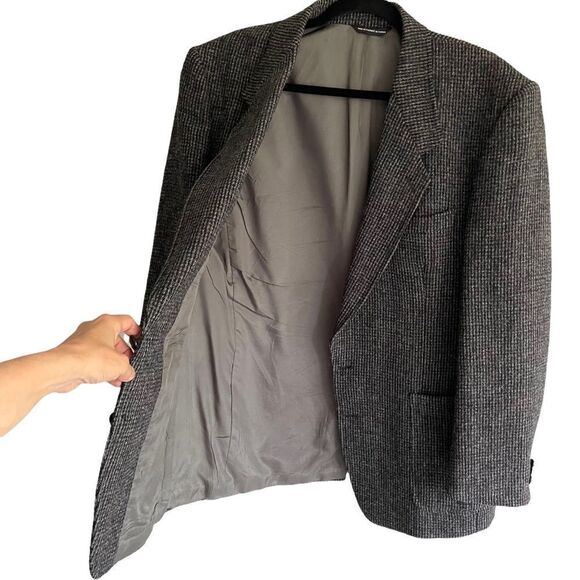 HARRIS TWEED Vintage Hand Woven Wool Sports Coat Jacket Blazer Black Gray 42R - Picture 5 of 11